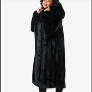 Faux fur long hooded coat